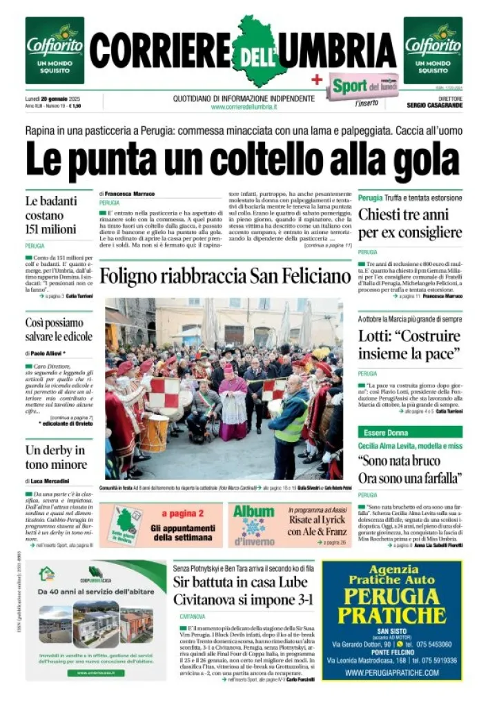 Prima-pagina-corriere umbria-del-2025-01-20